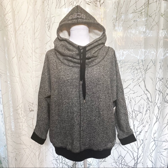 BCBGMaxAzria Tops - BCBGMaxAzria speckled Gray & black hoodie sweater
